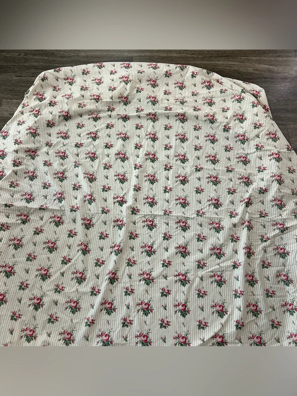 Vintage RALPH LAUREN Marseilles Stripe Queen Fitted Sheet Beige Tan Floral Rose